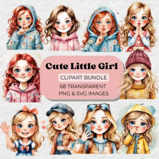 Cute Little girl Clipart Bundle | Transparent PNG and SVG Files