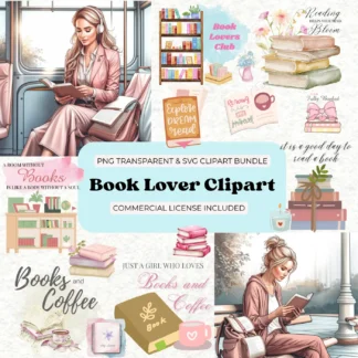 Book Lover Clipart Bundle | SVG and Transparent PNG Clipart