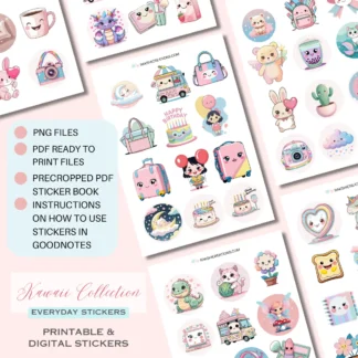Kawaii Sticker Bundle | Printable Stickers | Precropped Goodnotes Digital Stickers