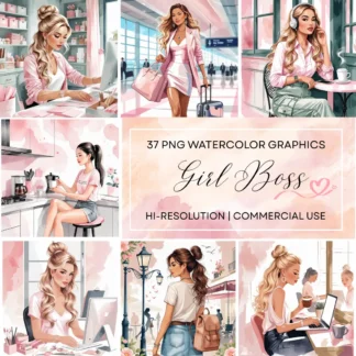 Girl Boss Watercolor Clipart | 37 High Resolution PNG Images