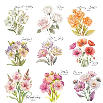 Birth Month Flowers Clipart Bundle | Transparent PNG Clipart - Image 3
