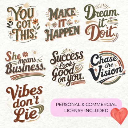 40 Retro Style Motivational Quotes Clipart Bundle | SVG and PNG Files - Image 3