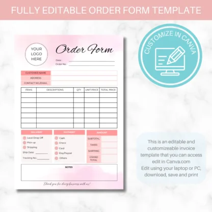 Small Business Order Form Template | Editable Canva Template - Image 3