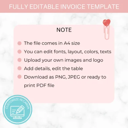 Pink Flower Sales Invoice Template | Small Business Form Template - Image 5