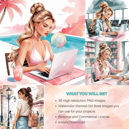 Girl Boss Watercolor Clipart | 37 High Resolution PNG Images - Image 5