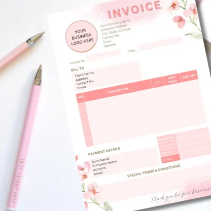 pink invoice template for canva