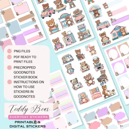 ready to print everyday teddy bear stickers