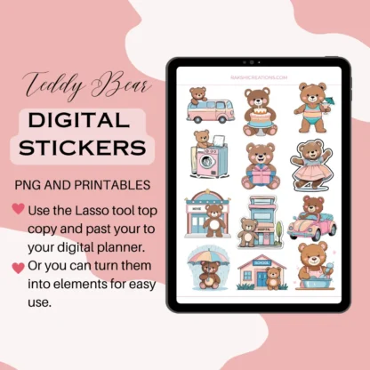 Cute Teddy Bear Everyday Stickers | Digital Stickers for Goodnotes | Ready to Print - Image 11