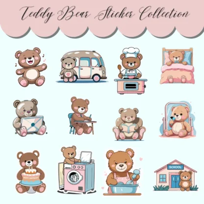 Cute Teddy Bear Everyday Stickers | Digital Stickers for Goodnotes | Ready to Print - Image 2