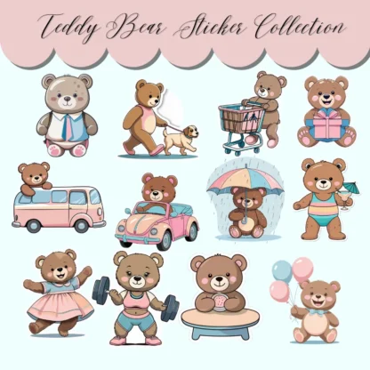 Cute Teddy Bear Everyday Stickers | Digital Stickers for Goodnotes | Ready to Print - Image 3