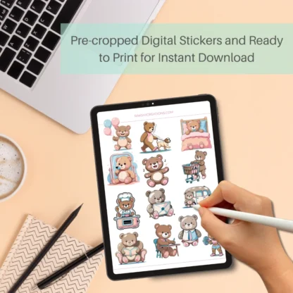 Cute Teddy Bear Everyday Stickers | Digital Stickers for Goodnotes | Ready to Print - Image 6
