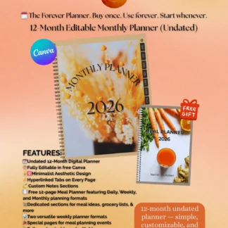 🗓️12-Month Editable Monthly Planner (Undated)