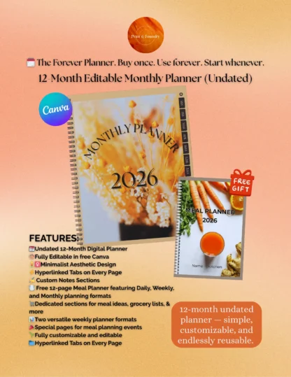 🗓️12-Month Editable Monthly Planner (Undated)