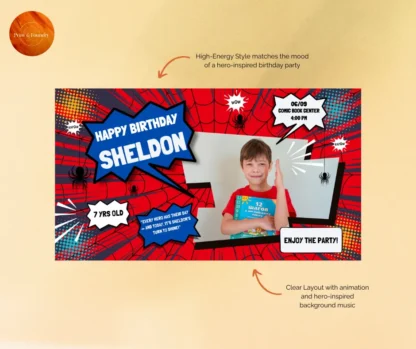 🕸️Hero-Inspired Digital Birthday Invitation + Animated Banner + Free Thank You Card - Birthday Party Kit Editable Canva Template ✏️ - Image 3